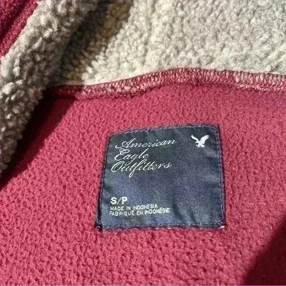 American Eagle Maroon Fleece Hooded Jacket Sherpa Lined-Small - Picture 6 of 9
